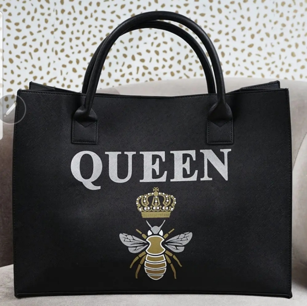 Queen black vegan tote bag